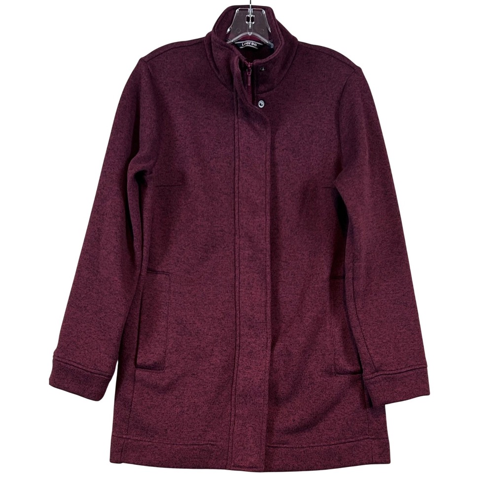 Lands End Womens Burgundy Marled Sweater‎ Fleece Full Zip Shacket Jacket M 10-12